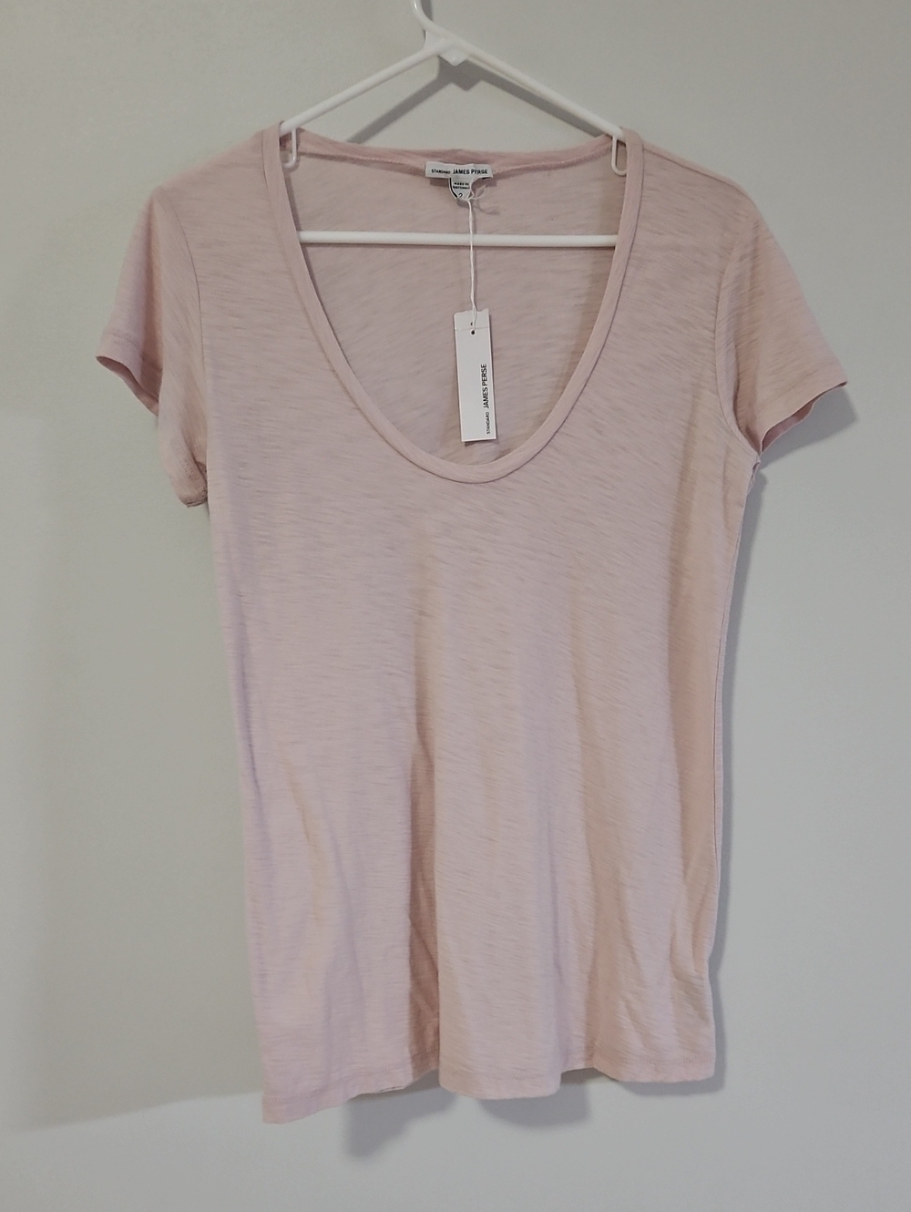 James Perse Deep Scoop Neck Standard Slub Tee Light Pink Size 2